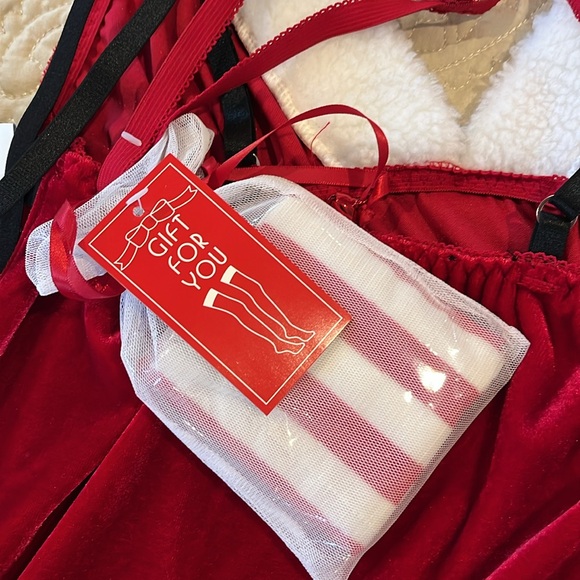 🆕 Seductive Wear by Cinema Etoile 3-PC Red Velour Christmas Red Babydoll Set L - Picture 10 of 14